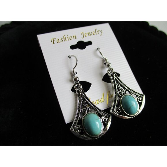 **Southwestern Silver & Blue Stone Wire Pierced Earrings Drop Dangle Jewelry - Picture 1 of 5